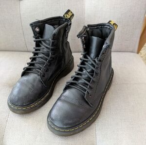 DR. MARTENS Air Wair Combat 1460J Black Leather Lace Up Boots Kids Child Size 13